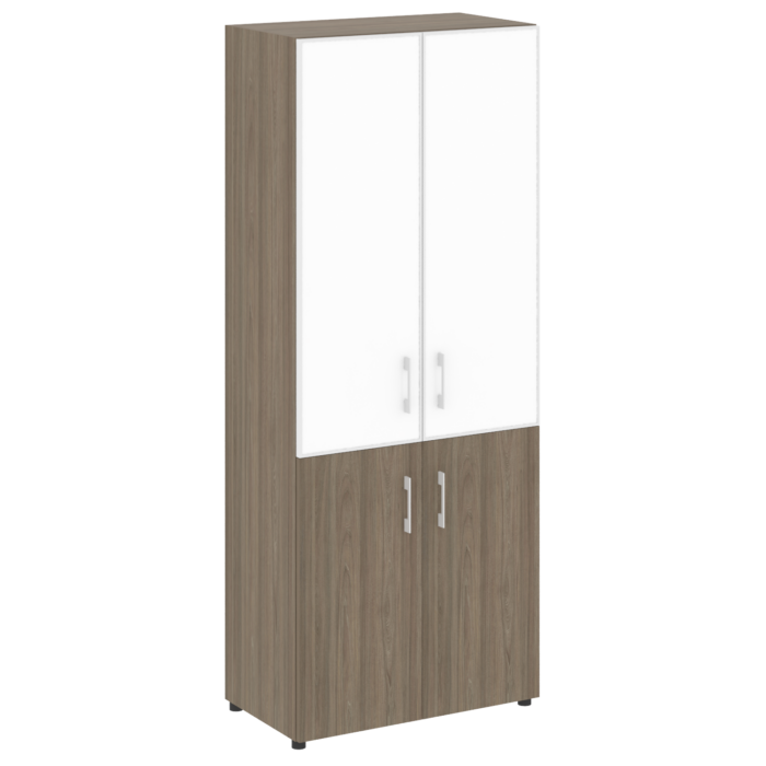 Шкаф высокий широкий LT.ST-1.2 R white (2 низких фасада ЛДСП + 2 средних фасада стекло лакобель белое в раме) 800х450х1987