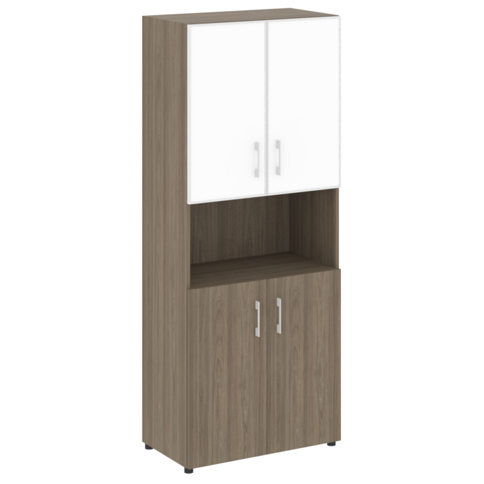 Шкаф высокий широкий LT.ST-1.4 R white (2 низких фасада ЛДСП + 2 низких фасада стекло лакобель белое в раме) 800х450х1987