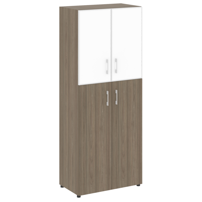 Шкаф высокий широкий LT.ST-1.7 R white (2 средних фасада ЛДСП + 2 низких фасада стекло лакобель, белое в раме) 800х450х1987