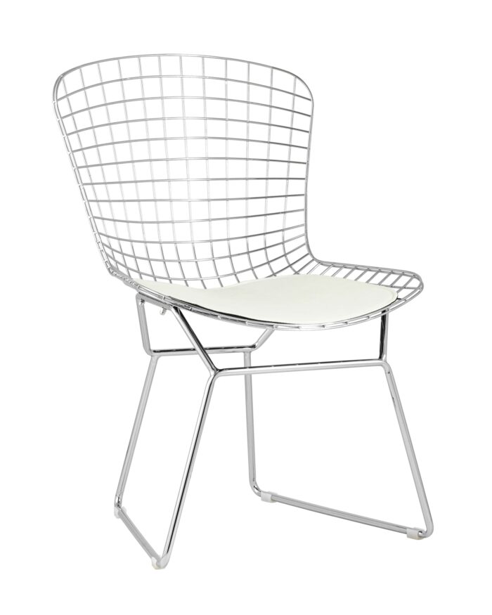 Стул обеденный Bertoia хромированный с белой подушкой