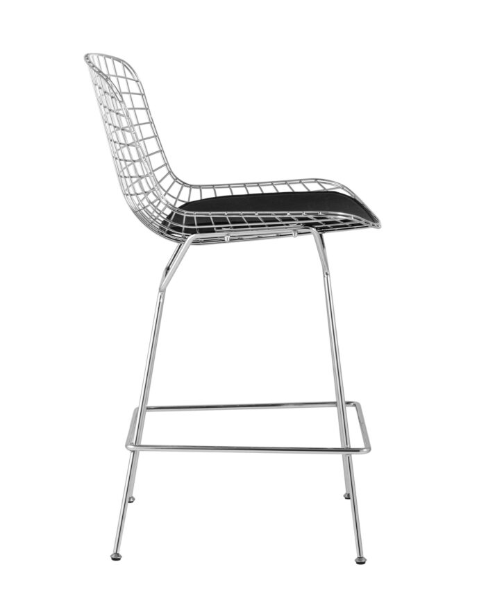 Стул полубарный с низкой спинкой Bertoia хромированный с черной подушкой